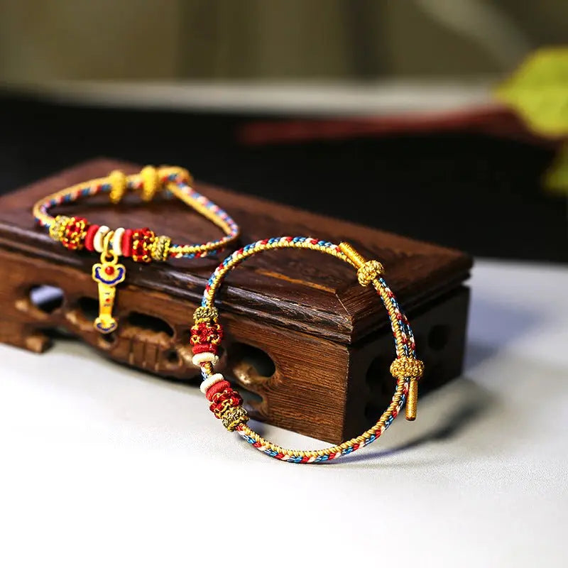 handcrafted dunhuang - style colorful red string bracelet with five - colored pendant for women's zodiac year | star8s - star8s