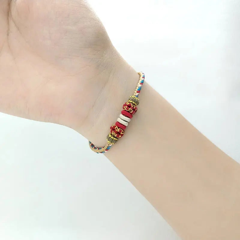 handcrafted dunhuang - style colorful red string bracelet with five - colored pendant for women's zodiac year | star8s - star8s