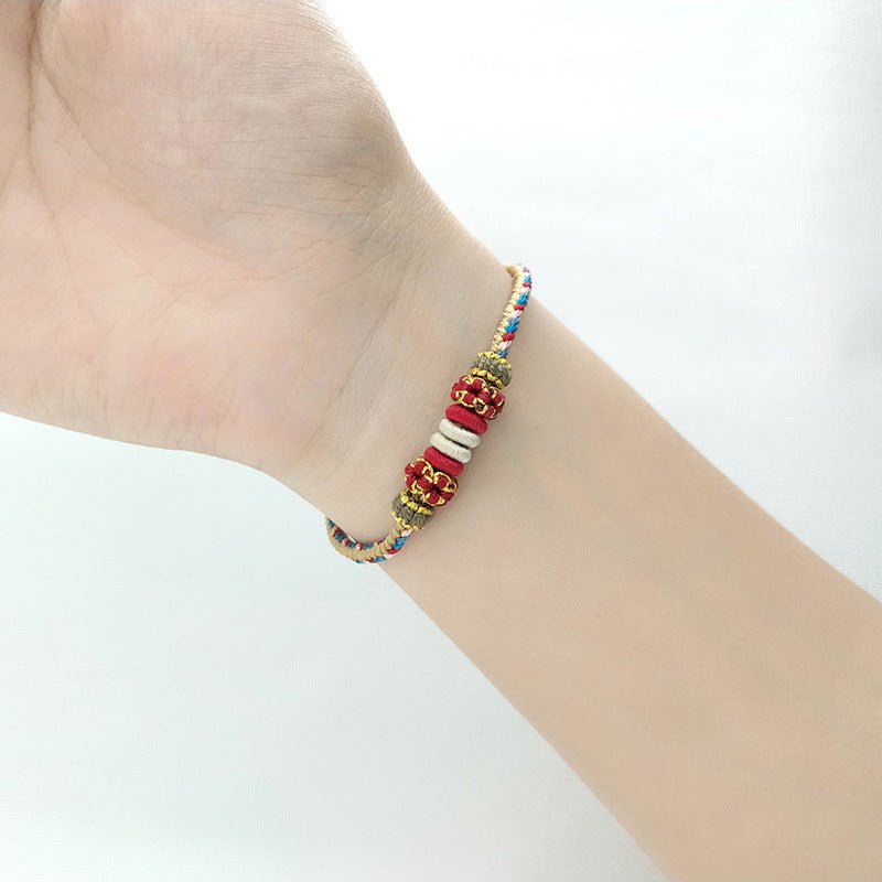 handcrafted dunhuang - style colorful red string bracelet with five - colored pendant for women's zodiac year | star8s - star8s