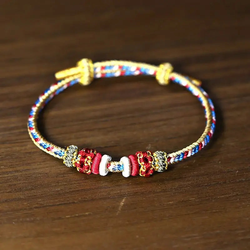 handcrafted dunhuang - style colorful red string bracelet with five - colored pendant for women's zodiac year | star8s - star8s