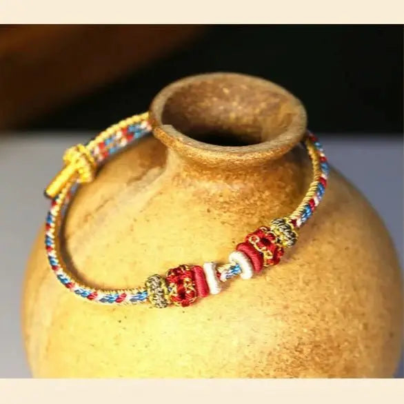 Handcrafted Dunhuang - Style Colorful Red String Bracelet with Five - Colored Pendant for Women's Zodiac Year | STAR8S - STAR8S