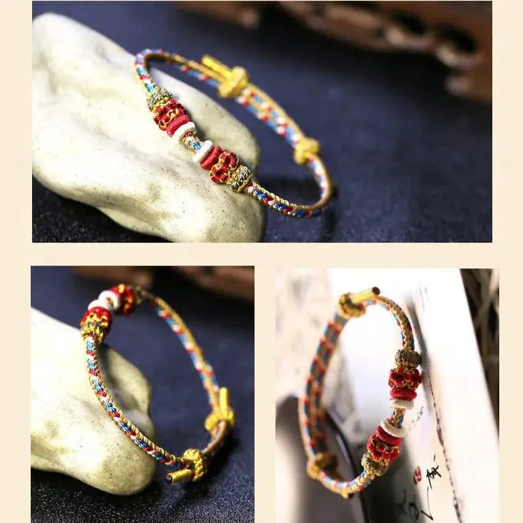 handcrafted dunhuang - style colorful red string bracelet with five - colored pendant for women's zodiac year | star8s - star8s