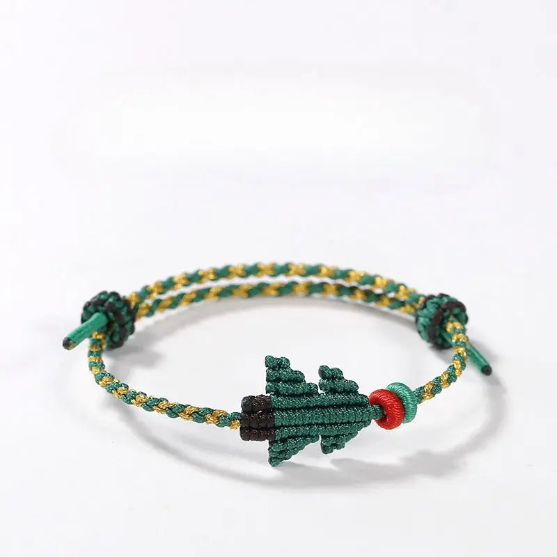 Handcrafted Red String Bracelet – Christmas Tree Knot, Adjustable Gold Bead Blessing Bracelet | STAR8S