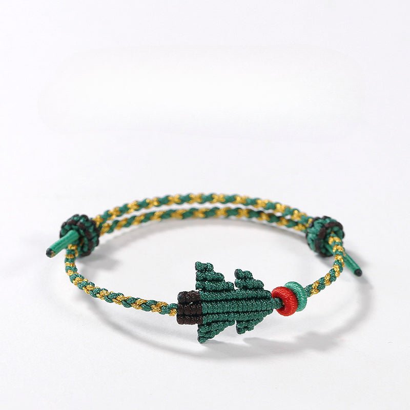 Handcrafted Red String Bracelet – Christmas Tree Knot, Adjustable Gold Bead Blessing Bracelet | STAR8S