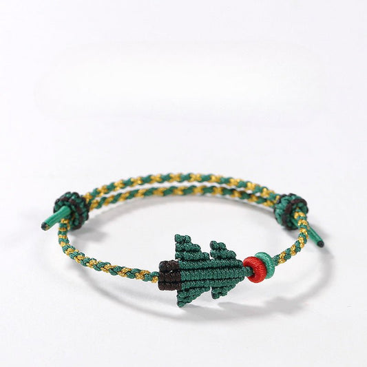 Handcrafted Red String Bracelet – Christmas Tree Knot, Adjustable Gold Bead Blessing Bracelet | STAR8S