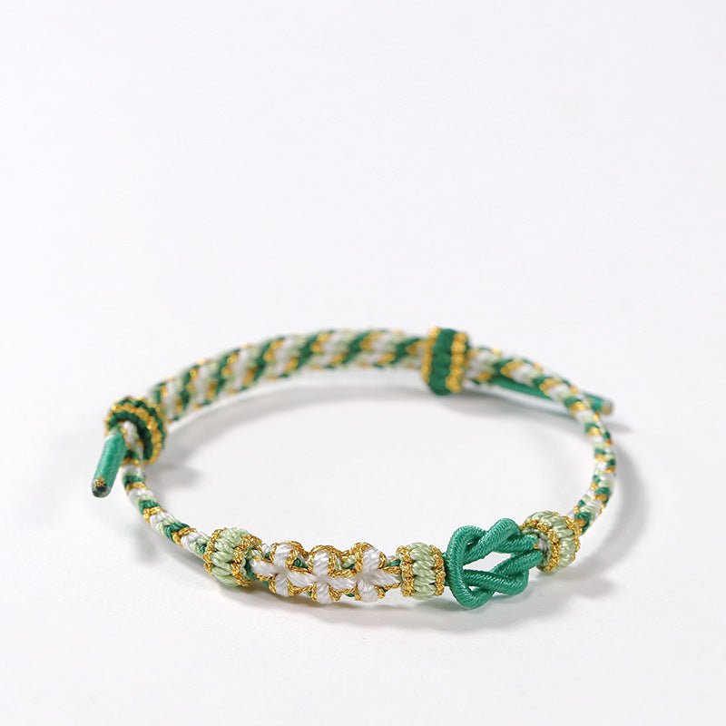 handcrafted red string bracelet – christmas tree knot, adjustable gold bead blessing bracelet | star8s