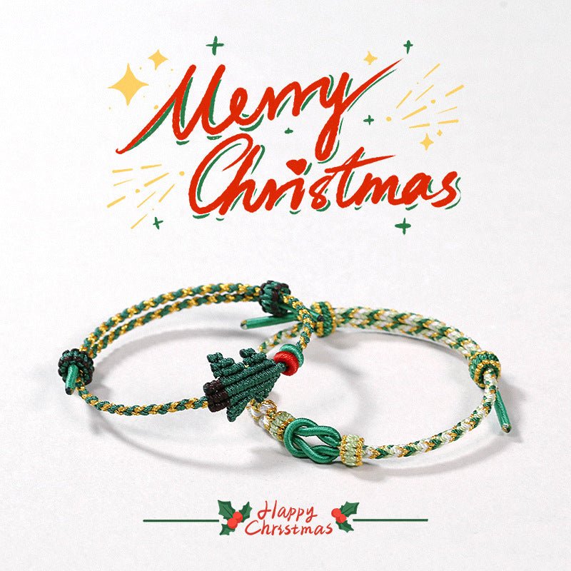 Handcrafted Red String Bracelet – Christmas Tree Knot, Adjustable Gold Bead Blessing Bracelet | STAR8S
