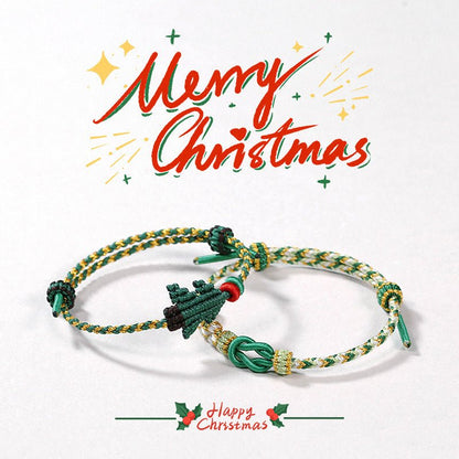 Handcrafted Red String Bracelet – Christmas Tree Knot, Adjustable Gold Bead Blessing Bracelet | STAR8S