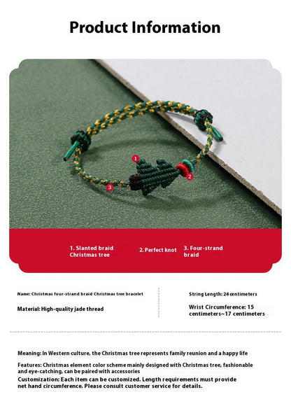 Handcrafted Red String Bracelet – Christmas Tree Knot, Adjustable Gold Bead Blessing Bracelet | STAR8S