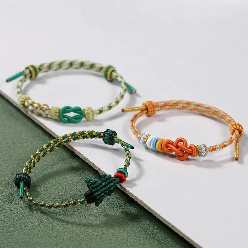 handcrafted red string bracelet – christmas tree knot, adjustable gold bead blessing bracelet | star8s - star8s