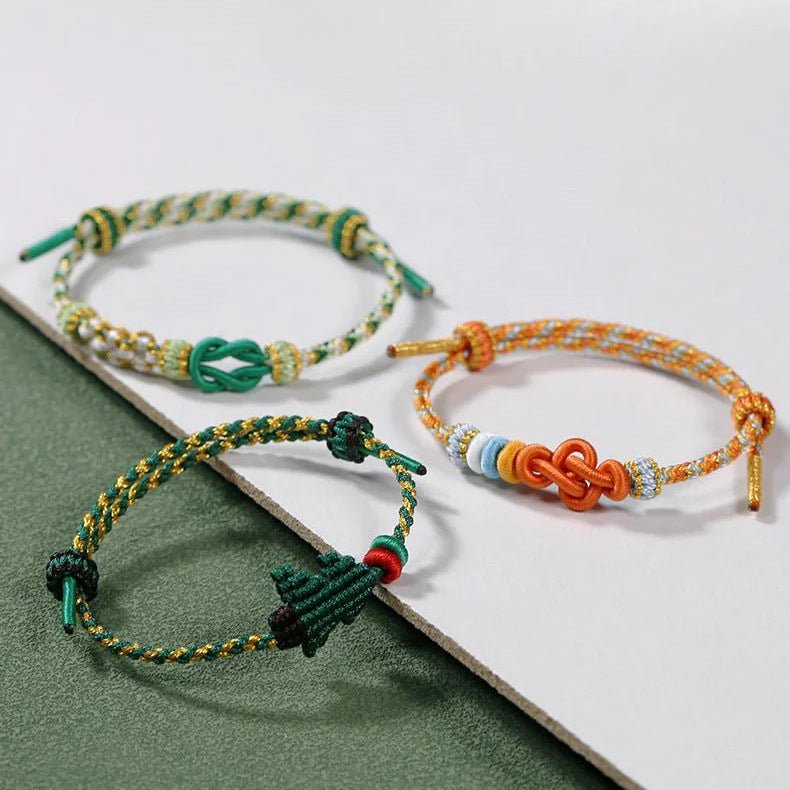 Handcrafted Red String Bracelet – Christmas Tree Knot, Adjustable Gold Bead Blessing Bracelet | STAR8S - STAR8S