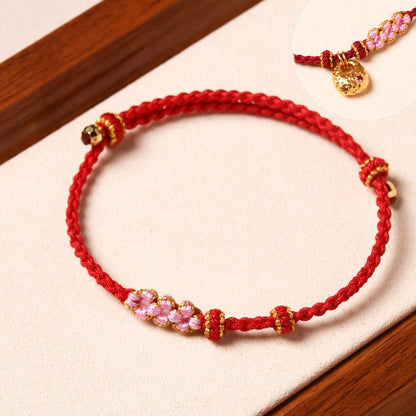 Handcrafted Red String Bracelet – Peach Blossom Design – Valentine’s Day Gift for Her | STAR8S - STAR8S
