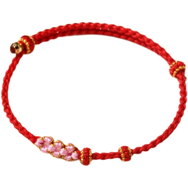 Handcrafted Red String Bracelet – Peach Blossom Design – Valentine’s Day Gift for Her | STAR8S - STAR8S