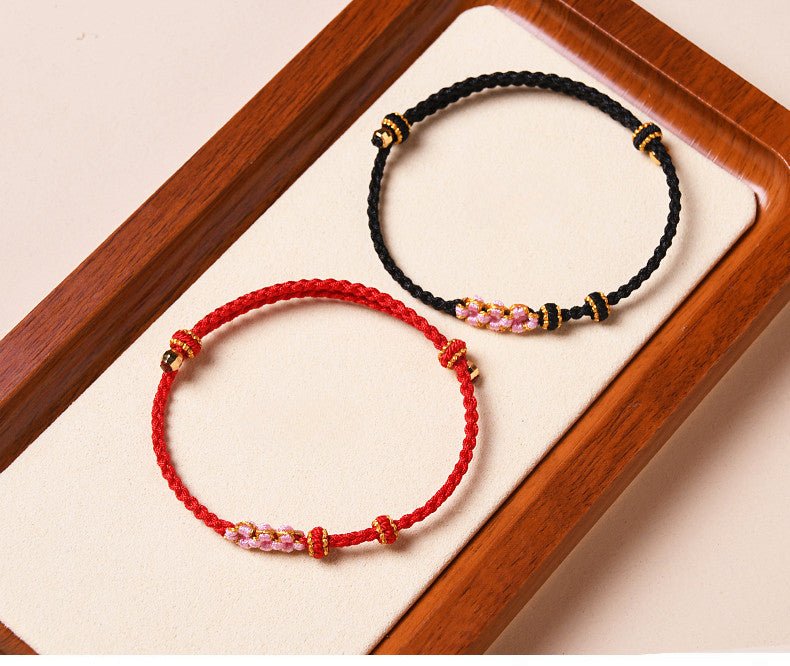 Handcrafted Red String Bracelet – Peach Blossom Design – Valentine’s Day Gift for Her | STAR8S - STAR8S