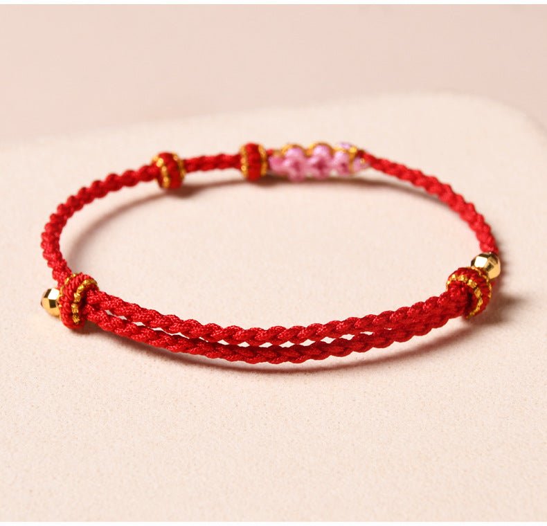 handcrafted red string bracelet – peach blossom design – valentine’s day gift for her | star8s - star8s