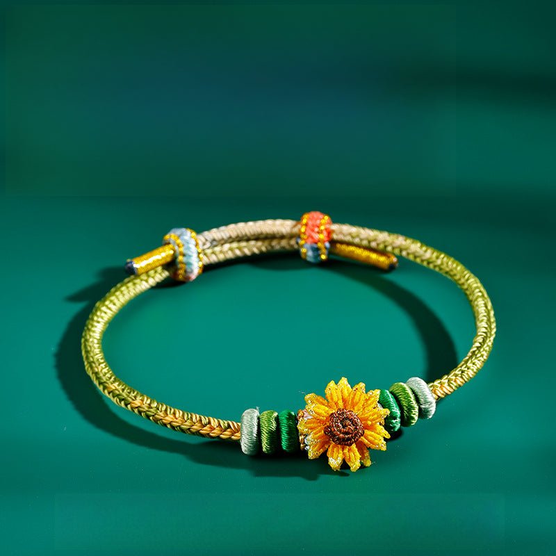handcrafted red string bracelet – sunflower design – lucky charm for exams and success | star8s - star8s