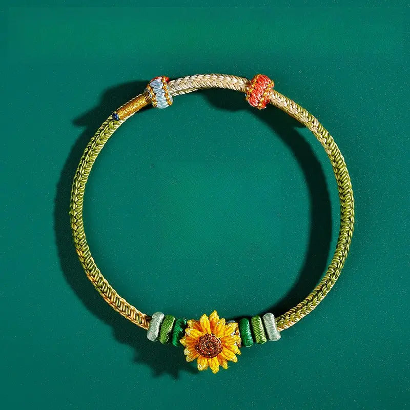 Handcrafted Red String Bracelet – Sunflower Design – Lucky Charm for Exams and Success | STAR8S - STAR8S