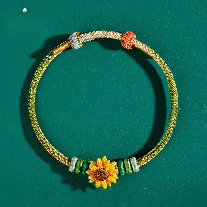 handcrafted red string bracelet – sunflower design – lucky charm for exams and success | star8s - star8s