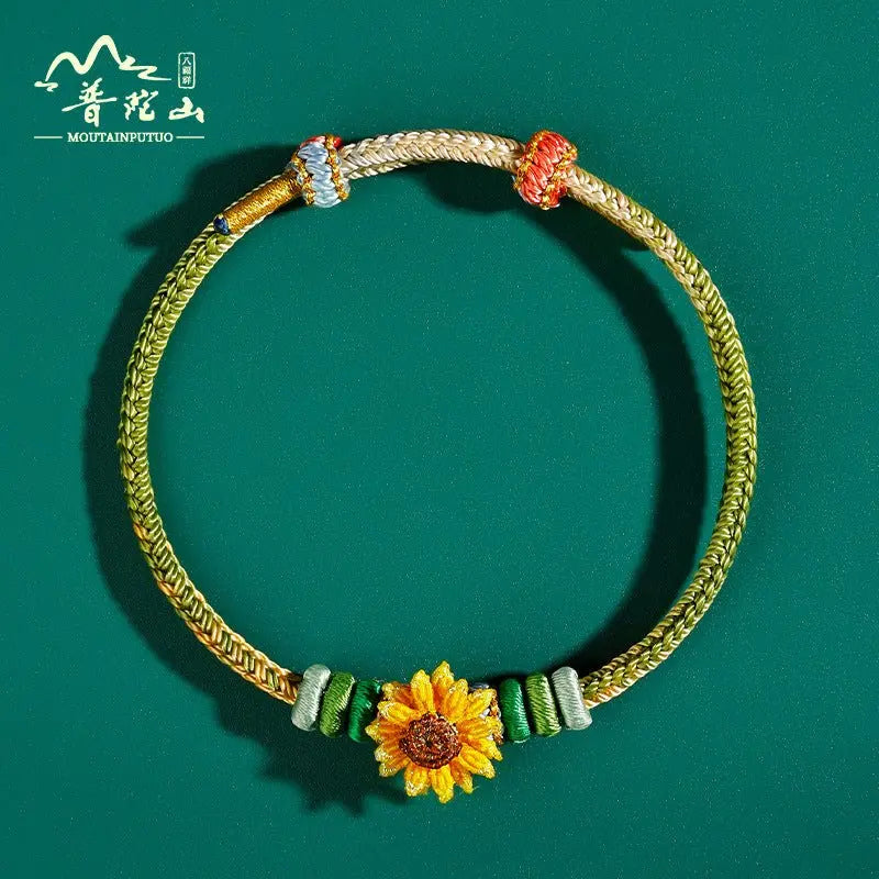 Handcrafted Red String Bracelet – Sunflower Design – Lucky Charm for Exams and Success | STAR8S - STAR8S
