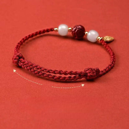 Handcrafted Red String Bracelet with Hetian Jade & Blessing Pendant – Adjustable & Meaningful Gift for Women - STAR8S
