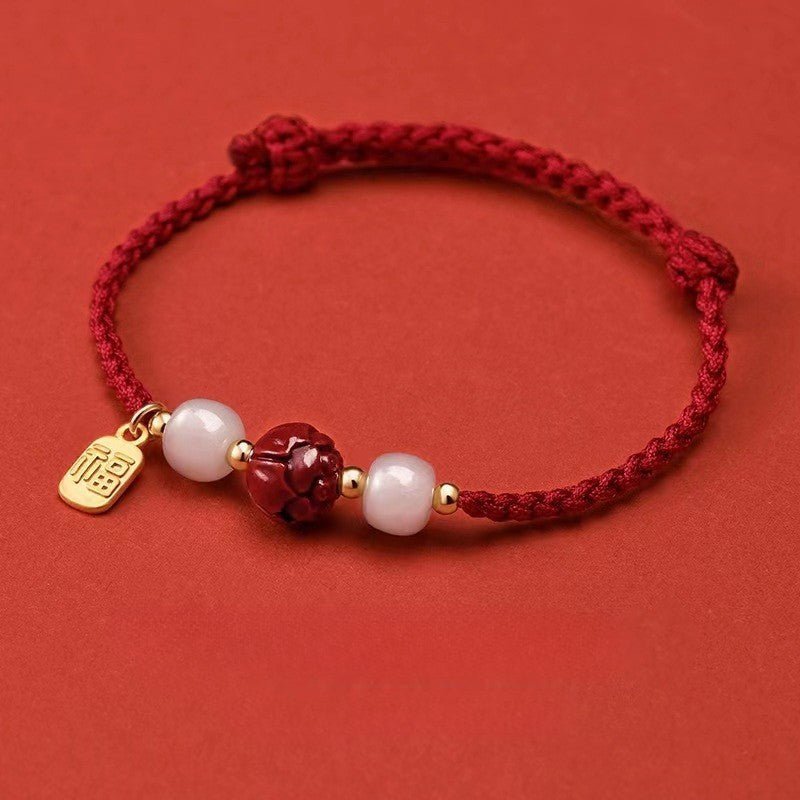 handcrafted red string bracelet with hetian jade & blessing pendant – adjustable & meaningful gift for women - star8s