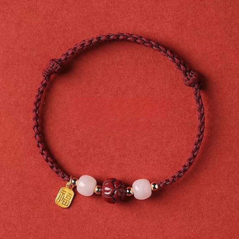 Handcrafted Red String Bracelet with Hetian Jade & Blessing Pendant – Adjustable & Meaningful Gift for Women - STAR8S