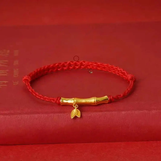 Handmade Bamboo Segment Red String Bracelet with S925 Silver Plated Gold, Good Luck Charm for Exams - STAR8S