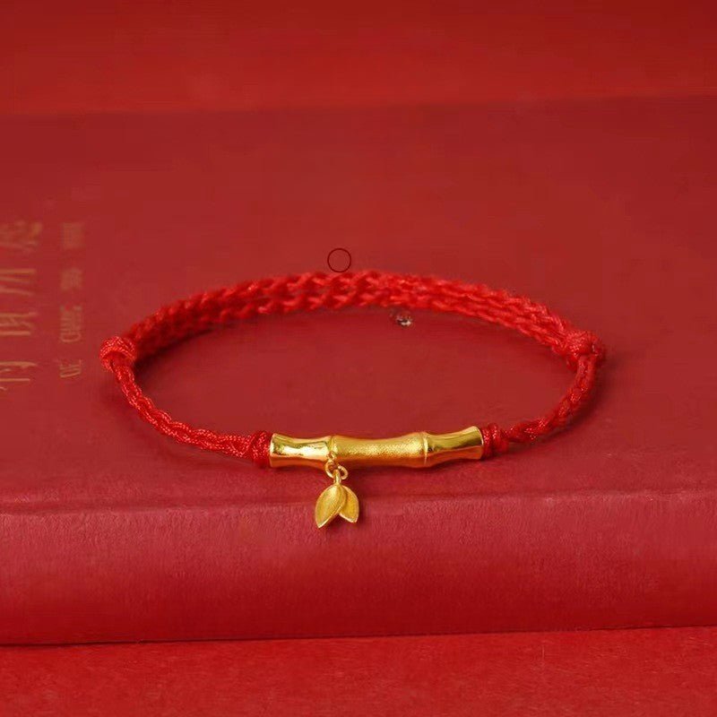 handmade bamboo segment red string bracelet with s925 silver plated gold, good luck charm for exams - star8s