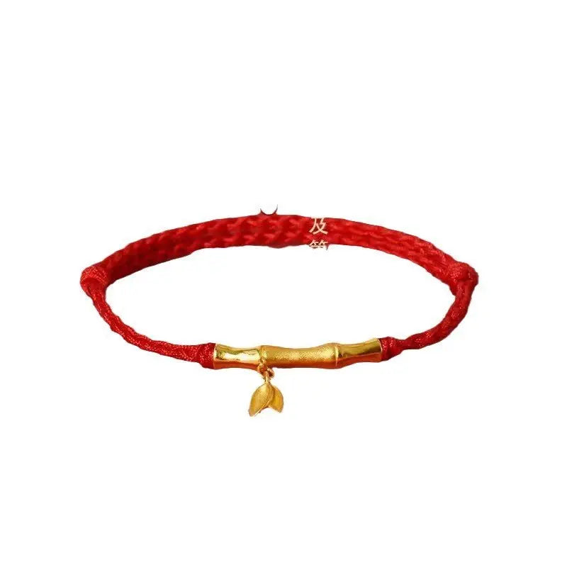 Handmade Bamboo Segment Red String Bracelet with S925 Silver Plated Gold, Good Luck Charm for Exams - STAR8S