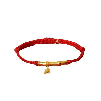Handmade Bamboo Segment Red String Bracelet with S925 Silver Plated Gold, Good Luck Charm for Exams - STAR8S