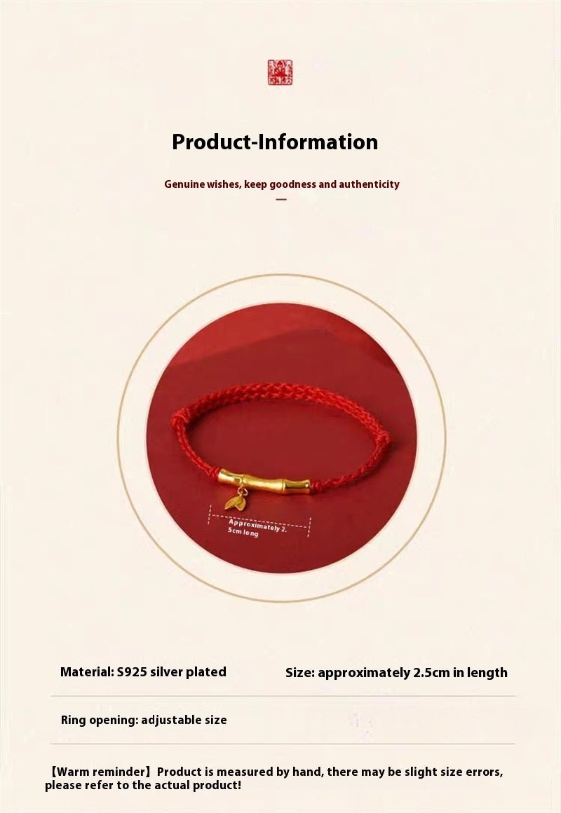 handmade bamboo segment red string bracelet with s925 silver plated gold, good luck charm for exams - star8s
