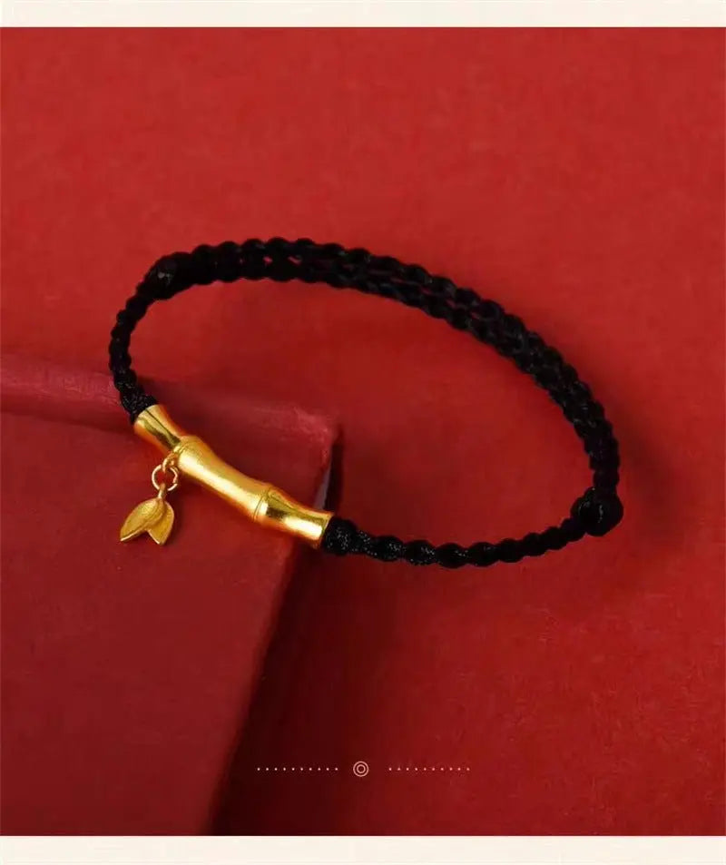 handmade bamboo segment red string bracelet with s925 silver plated gold, good luck charm for exams - star8s