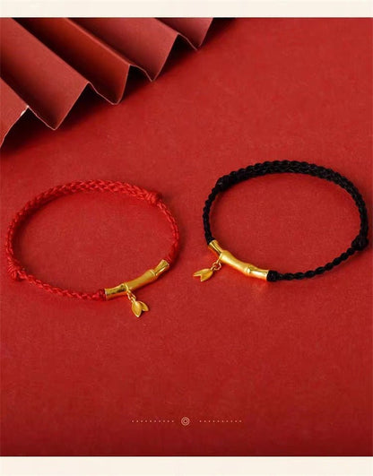 Handmade Bamboo Segment Red String Bracelet with S925 Silver Plated Gold, Good Luck Charm for Exams - STAR8S