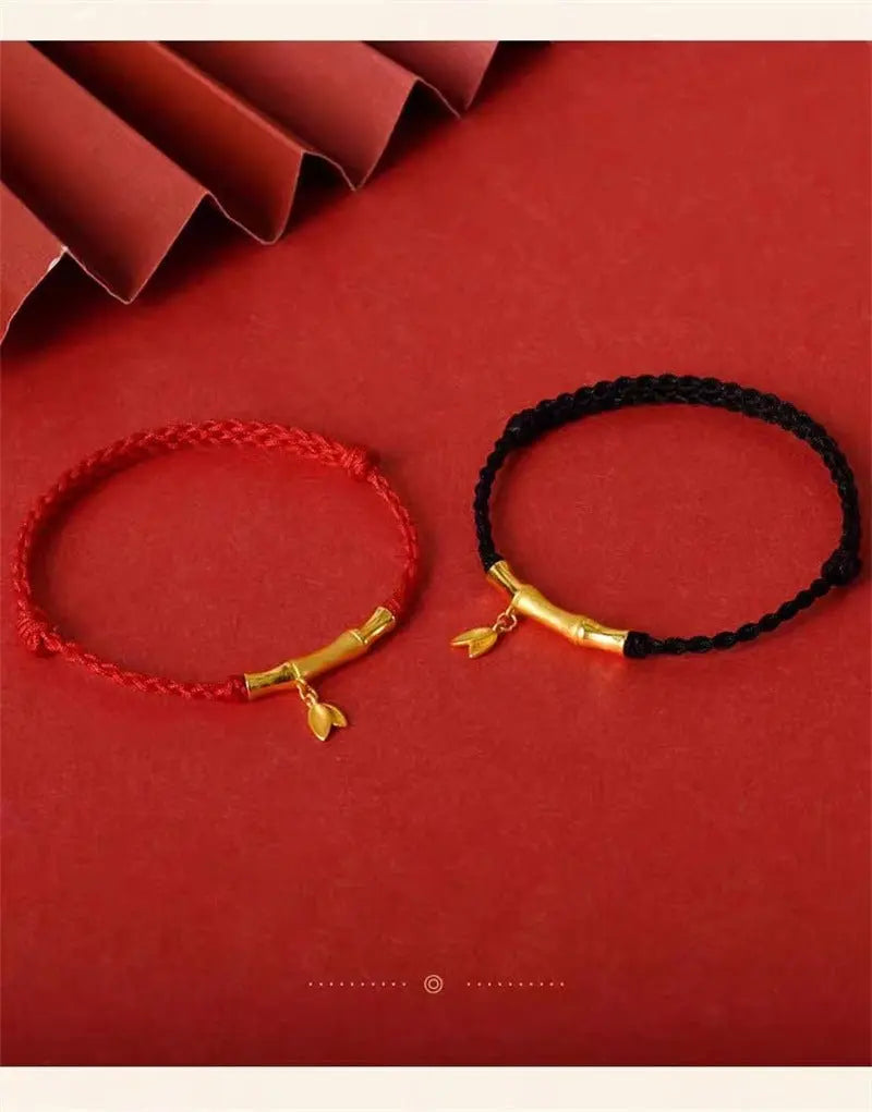 handmade bamboo segment red string bracelet with s925 silver plated gold, good luck charm for exams - star8s