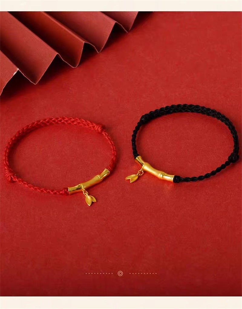handmade bamboo segment red string bracelet with s925 silver plated gold, good luck charm for exams - star8s