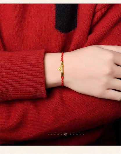 Handmade Bamboo Segment Red String Bracelet with S925 Silver Plated Gold, Good Luck Charm for Exams - STAR8S