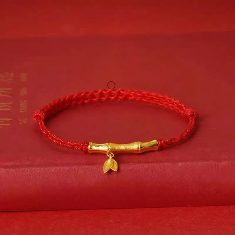 handmade bamboo segment red string bracelet with s925 silver plated gold, good luck charm for exams - star8s