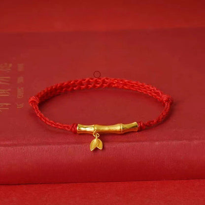 Handmade Bamboo Segment Red String Bracelet with S925 Silver Plated Gold, Good Luck Charm for Exams - STAR8S