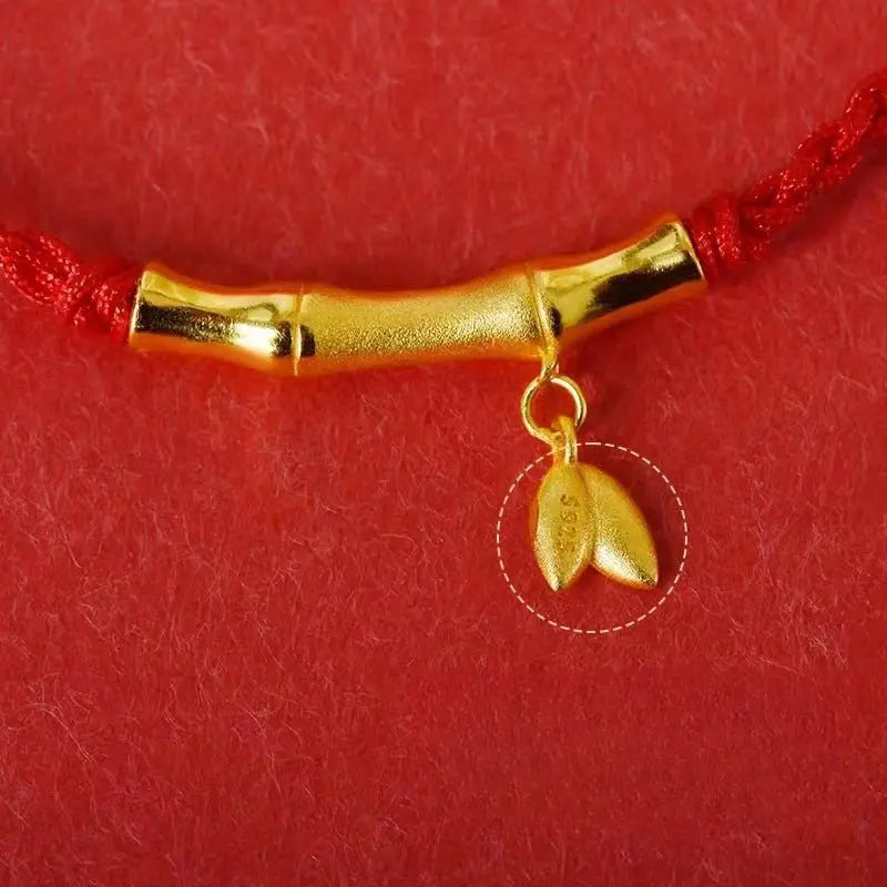 handmade bamboo segment red string bracelet with s925 silver plated gold, good luck charm for exams - star8s