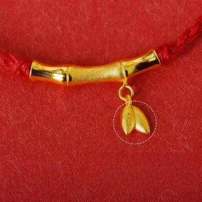 Handmade Bamboo Segment Red String Bracelet with S925 Silver Plated Gold, Good Luck Charm for Exams - STAR8S