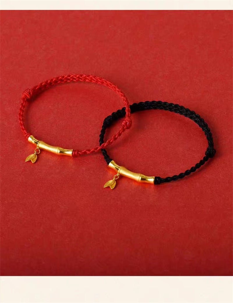 handmade bamboo segment red string bracelet with s925 silver plated gold, good luck charm for exams - star8s