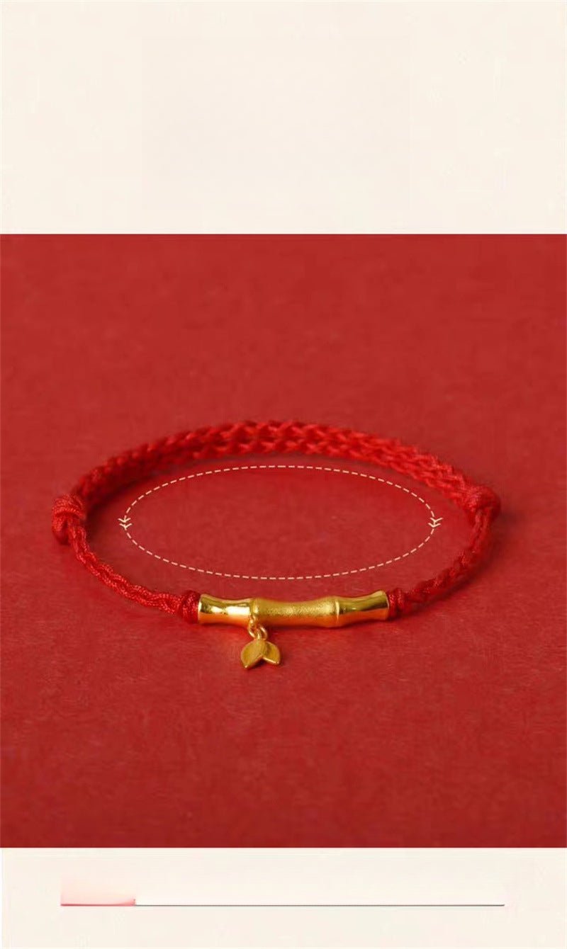 Handmade Bamboo Segment Red String Bracelet with S925 Silver Plated Gold, Good Luck Charm for Exams - STAR8S