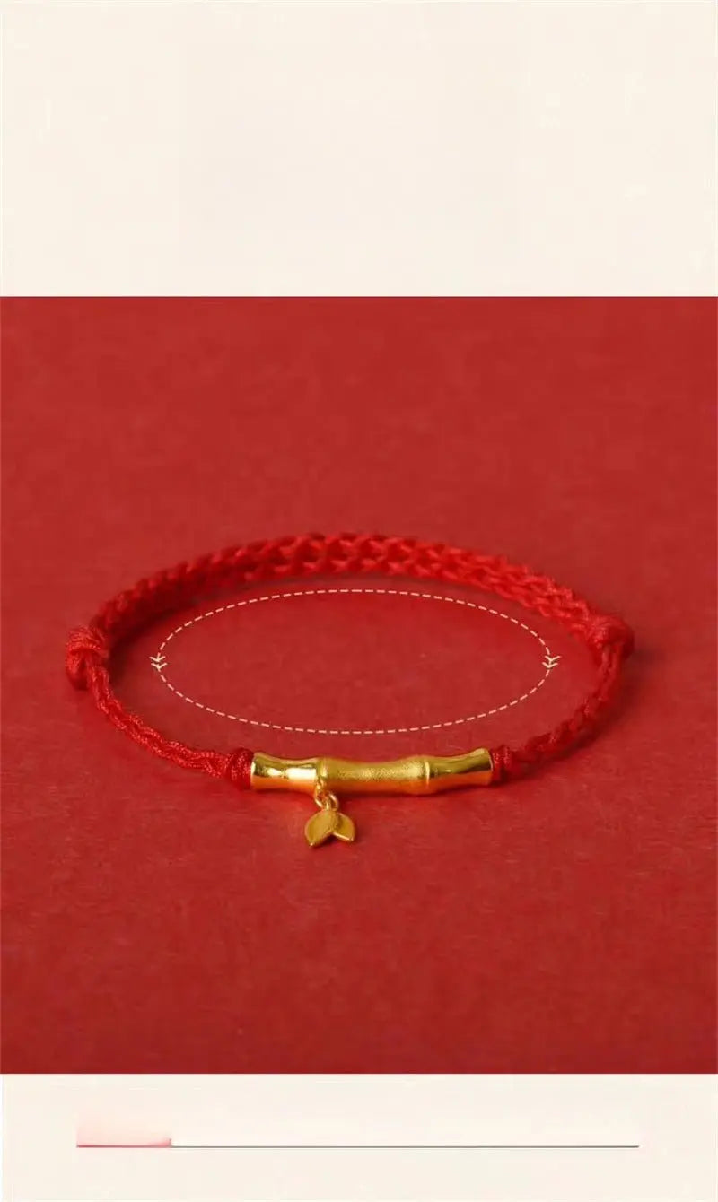 handmade bamboo segment red string bracelet with s925 silver plated gold, good luck charm for exams - star8s