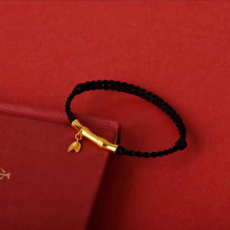 handmade bamboo segment red string bracelet with s925 silver plated gold, good luck charm for exams - star8s