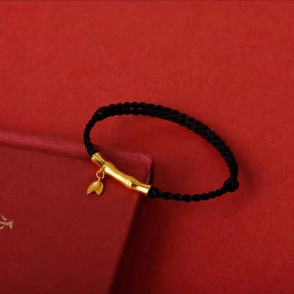 Handmade Bamboo Segment Red String Bracelet with S925 Silver Plated Gold, Good Luck Charm for Exams - STAR8S
