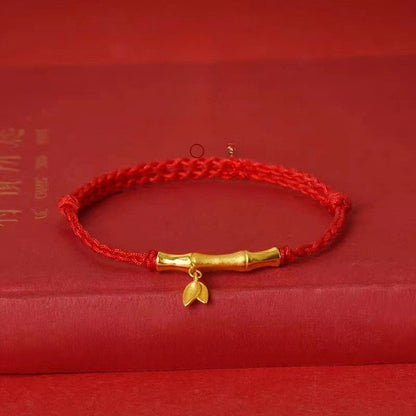 Handmade Bamboo Segment Red String Bracelet with S925 Silver Plated Gold, Good Luck Charm for Exams - STAR8S