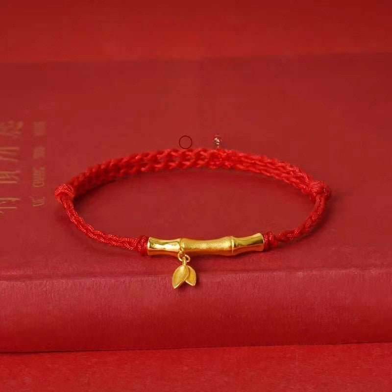 Handmade Bamboo Segment Red String Bracelet with S925 Silver Plated Gold, Good Luck Charm for Exams - STAR8S