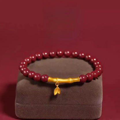 Handmade Bamboo Segment Red String Bracelet with S925 Silver Plated Gold, Good Luck Charm for Exams - STAR8S