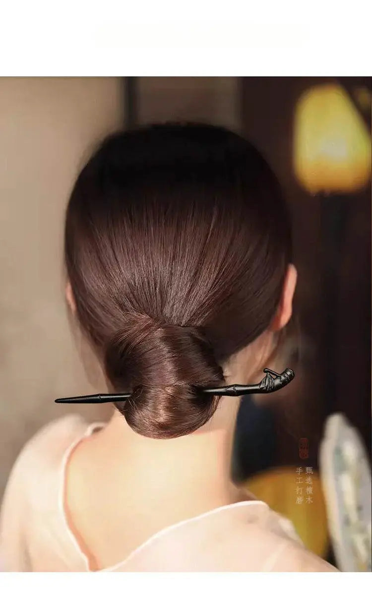 handmade black sandalwood vintage hairpin for hanfu gift to girlfriend - star8s