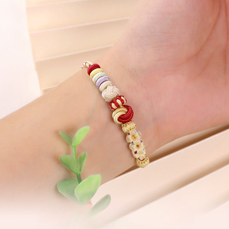 handmade braided peach blossom knot bracelet – adjustable chinese knot wrist cord for luck & style | star8s